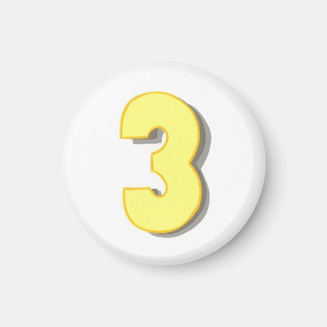 Numéro 3 en jaune et gris sur magnet (Devant)