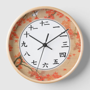 Numéro chinois Horloge Maple Tree Oiseau Art