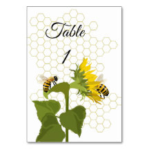 Numéro de carte de table d'abeilles et fleurs
