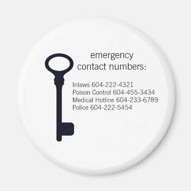 Numéro de contact d'urgence personnalisable Magnet (Devant)