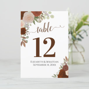 Numéro de la table Rose de l'automne Mariage Grand