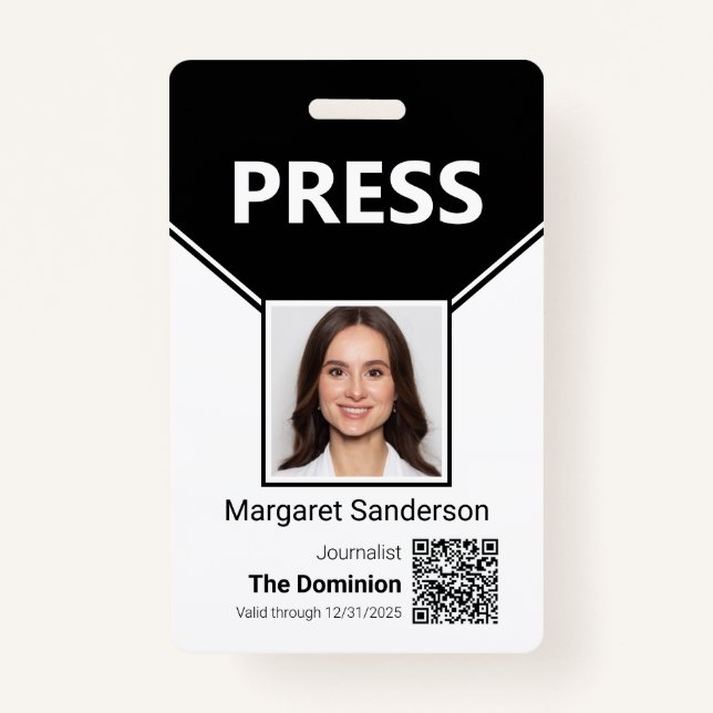 Numéro de presse avec photo et code QR Badge (Devant)