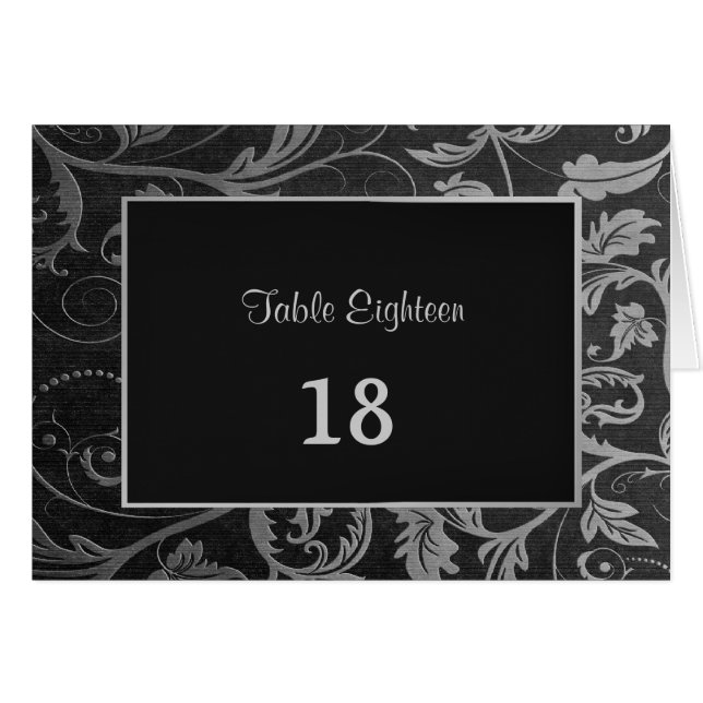 Numéro de siège de la table Damask Noir et Argent (Devant Horizontal)