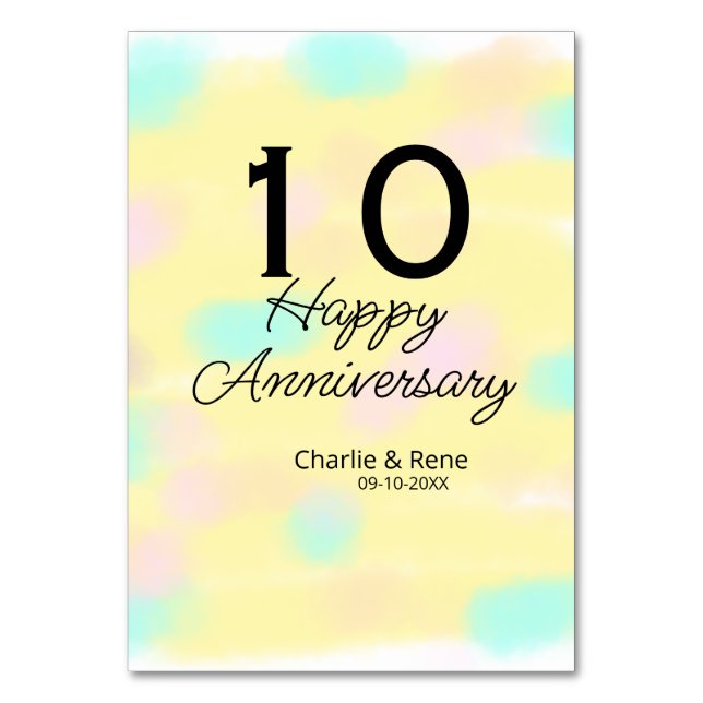 Numéro De Table 10 ans anniversaire de mariage jaune pastel nom ré (Par défaut)