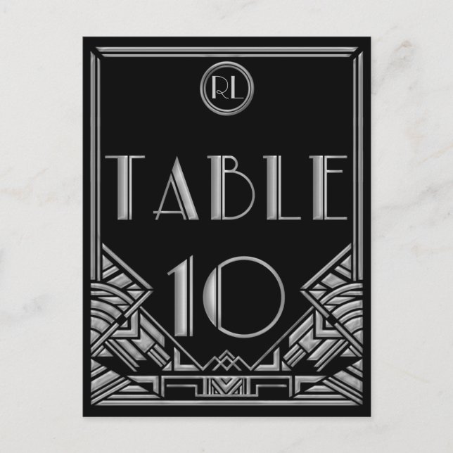 Numéro de table 10 de style Gatsby Art Déco Argent (Devant)