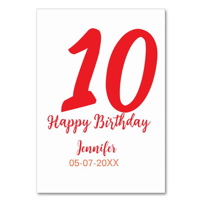 Numéro De Table 10e anniversaire ajouter nom date année rouge modè (Par défaut)