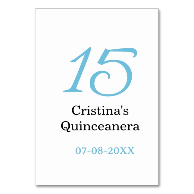 Numéro De Table 15th quinceanera birthday blue black bold letter n (Par défaut)
