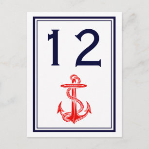 Numéro de table 2V encadré marine Ancre Rouge Naut