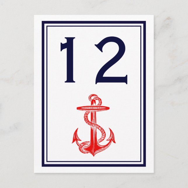 Numéro de table 2V encadré marine Ancre Rouge Naut (Devant)