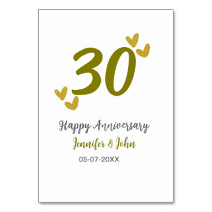 Numéro De Table 30e anniversaire heureux couple de mariages gris d