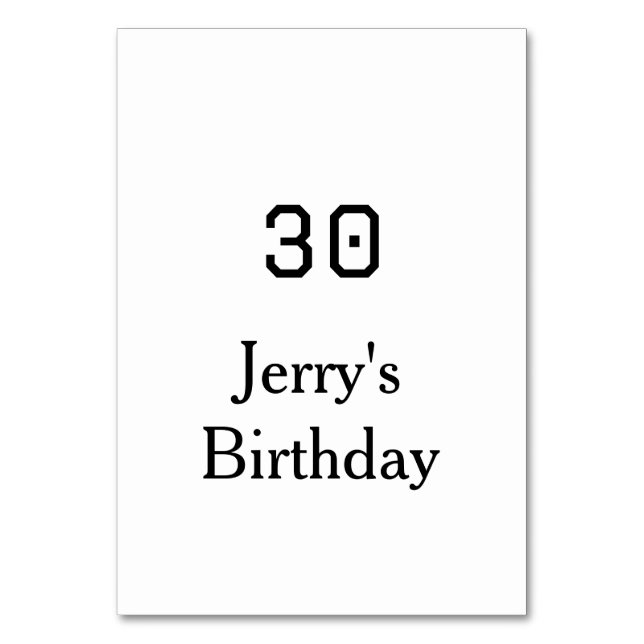Numéro De Table 30th birthday bold letter name date simple minimal (Par défaut)