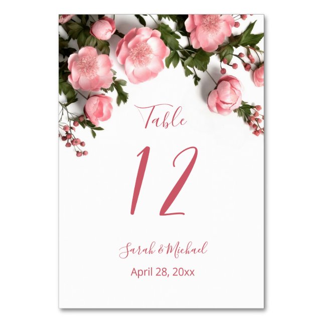 Numéro De Table 3D Roses sauvages blanches Mariage   (Par défaut)