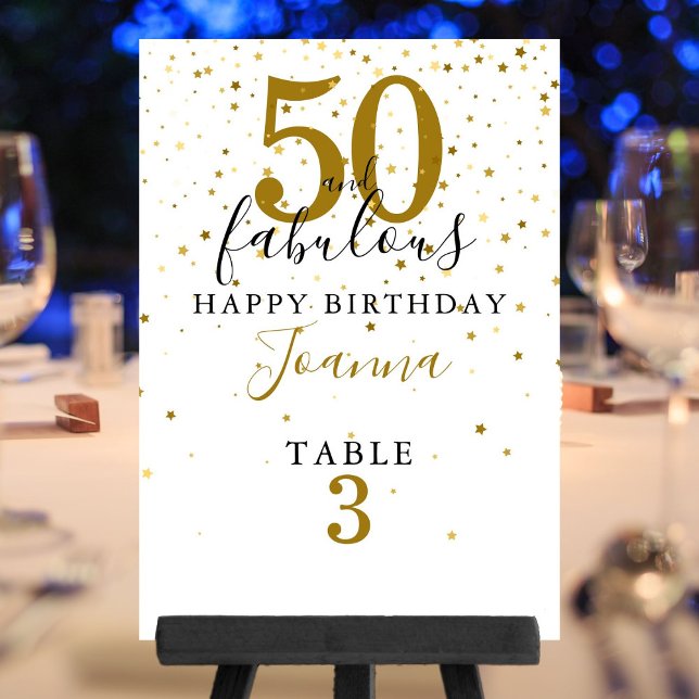 Numéro De Table 50 ans et Fabulux Anniversaire Élégant Or et Noir (50 and Fabulous Birthday Elegant Gold and Black Table Number)
