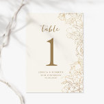 Numéro De Table 50e anniversaire de mariage en or<br><div class="desc">Surprise botanique or ivoire crème pour le 50e anniversaire de mariage numéro de table. Design moderne minimaliste avec accents botaniques et police de caractères script. Carte florale simple parfaite pour une fête élégante.</div>