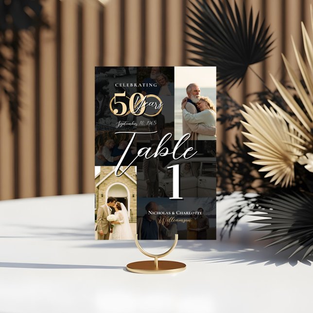 Numéro De Table 50e anniversaire du Mariage - photo Collage (50th Wedding Anniversary Then & Now Photo Collage Table Number)