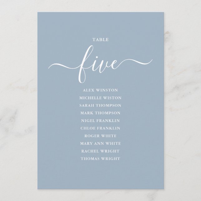 Numéro de table 5 Graphique de placement en écritu (Devant)