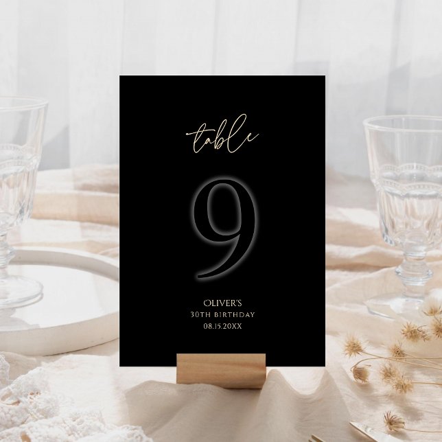 Numéro de table 9 pour les 30 ans de Premium Black (Premium Black Gold 30th Birthday Table Number 9)