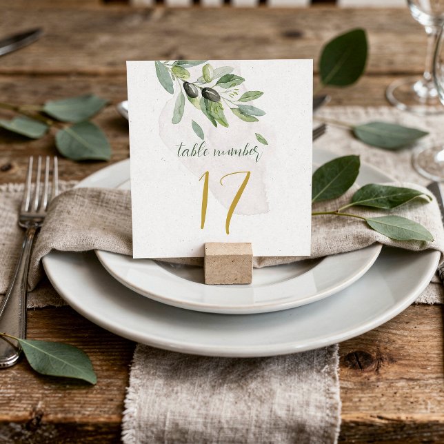 Numéro de table à branche d'olive rustique aquarel (Rustic Italian Olive Branch Watercolor Table Number )