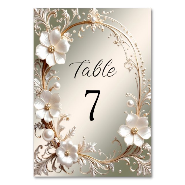 Numéro de table à cadre floral blanc orné (Par défaut)
