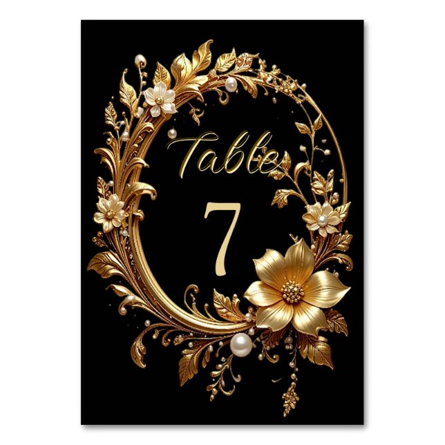 Numéro de table à cadre orné floral doré (Par défaut)