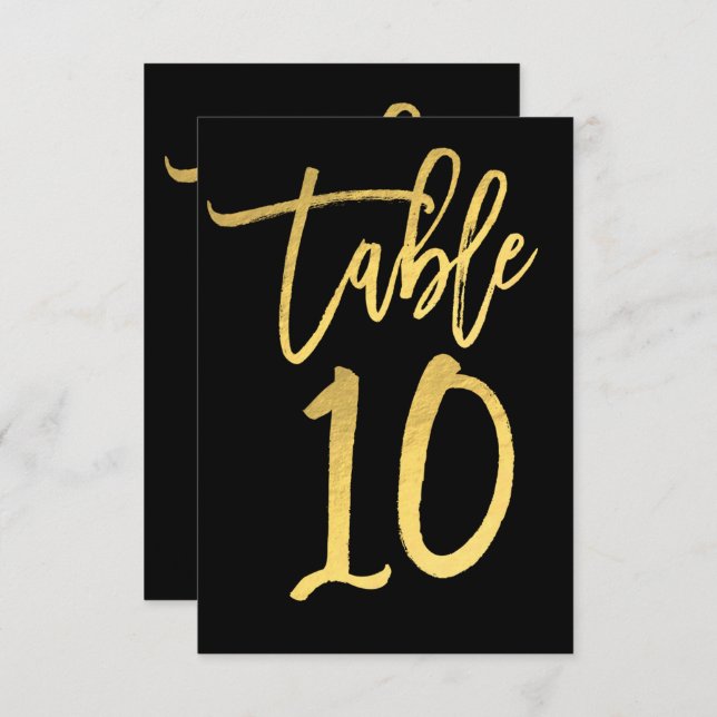 Numéro de table à écriture moderne en feuille d'or (Devant / Derrière)