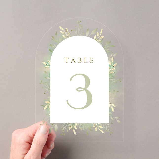 numéro de table à feuillage aquarelle verte (In situ (ordinateur de poche))