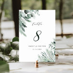 Numéro De Table À feuillage persistant Elegant Mariage aquarelle<br><div class="desc">Ce numéro de table mariage est orné d'une végétation hivernale peinte à la main et d'une calligraphie moderne. Pour une personnalisation plus avancée de cette conception,  cliquez sur le lien "customiser plus loin". Des articles correspondants sont également disponibles.</div>