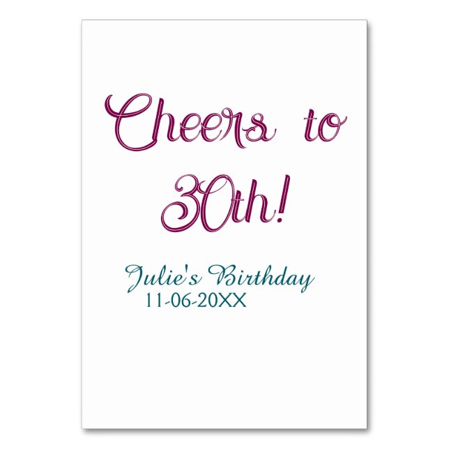 Numéro De Table À la 30e anniversaire nom date mauve bleu élégant (Par défaut)