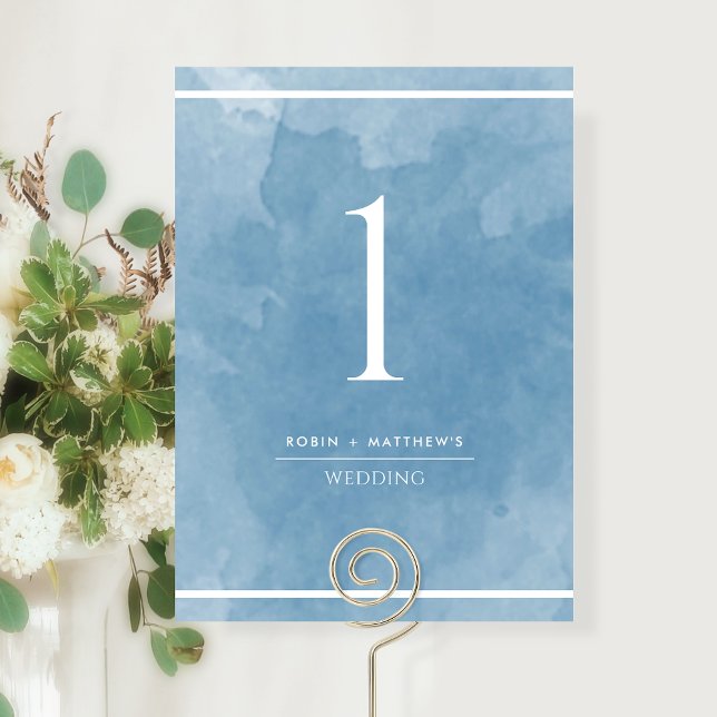 Numéro de table à l'aquarelle bleue élégant et sim (Créateur téléchargé)