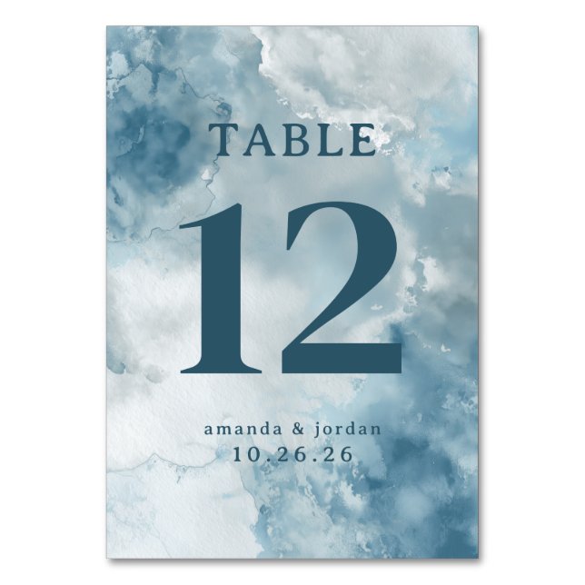 Numéro de table à l'aquarelle bleue élégante (Par défaut)