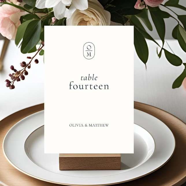 Numéro de table à monogramme chic Ebony et Ivory (Créateur téléchargé)