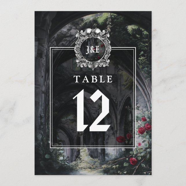 Numéro de table à monogramme floral de ruines goth (Devant)