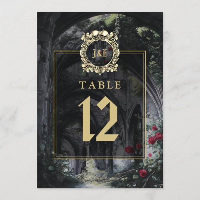 Numéro de table à monogramme floral de ruines goth (Devant)