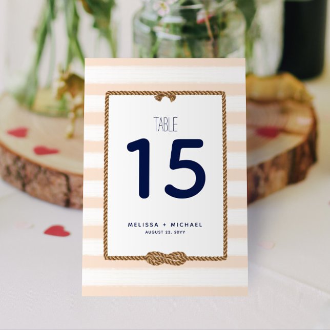 Numéro de table à nœud nautique en corail tendre ( (Nautical Stripes and Infinity Knot Coral and White Table Numbers for Your Wedding, Shower, or Event!)