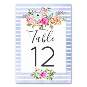 Numéro de table à rayures bleues marine et aquarel