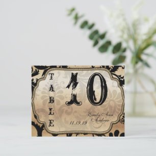 Numéro de table à tourbillons en damas noir et or