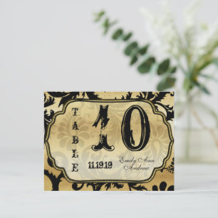 Numéro de table à tourbillons en damas or et noir
