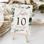 Numéro De Table Abby Greenery<br><div class="desc">Cartes de table élégantes et botaniques de mariage, portant le numéro de table, vos noms et la date du mariage, nichées dans un cadre rectangulaire entouré d'eucalyptus, de fougères et d'autres riches espaces verts sur un arrière - plan crème. Personnalisez le numéro de chaque carte de table et ajoutez-le à...</div>