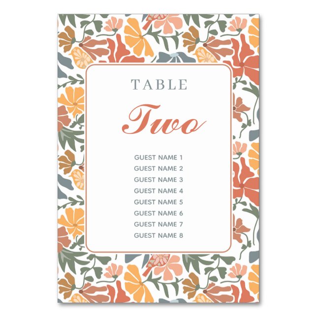 Numéro De Table Abstrait Floral & Oiseaux Mi-siècle Mariage modern (Par défaut)