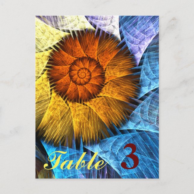 Numéro de table abstrait orange jaune bleu floral (Devant)
