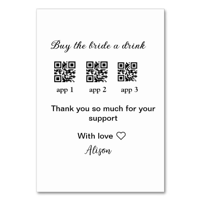 Numéro De Table achetez une boisson à la mariée scannez le code QR (Par défaut)