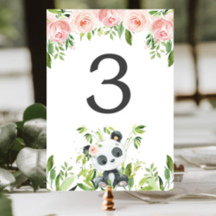 Numéro De Table Adorable Panda rose Floral Baby shower de verdure
