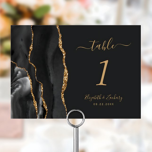 Numéro De Table Agate Or Noir Sombre Mariage (Créateur téléchargé)