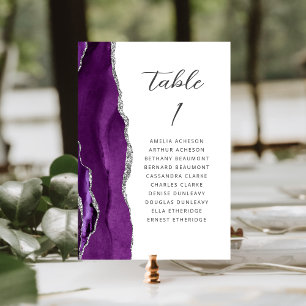 Numéro De Table Agate Purple Silver Mariage de script moderne