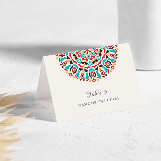 Numéro De Table Agate Turquoise Floral Mandala Wedding Place Card (Créateur téléchargé)