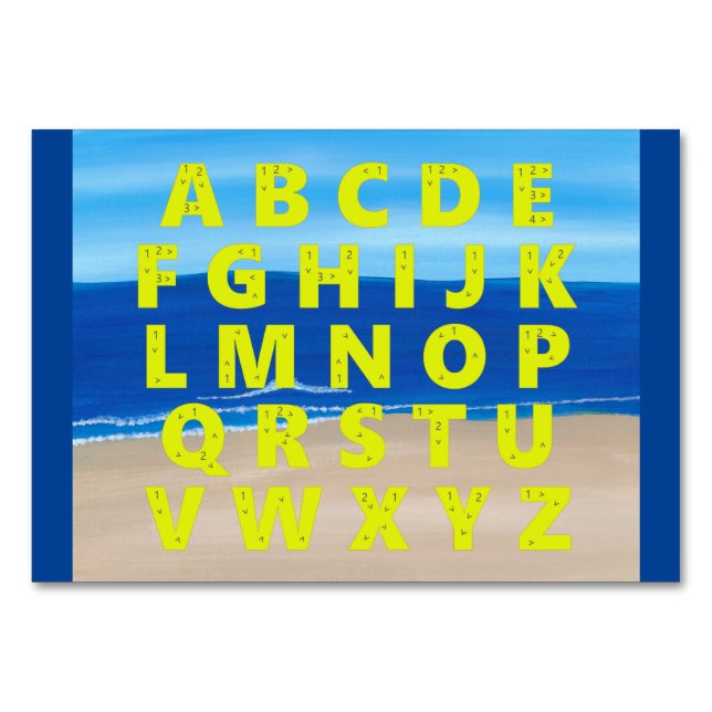 Numéro De Table Alphabet Lettre Tutoriel Cartes, thème Plage (Devant)