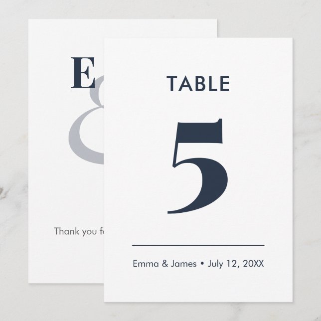 Numéro de table Ampersand minimaliste marine |  (Devant / Derrière)