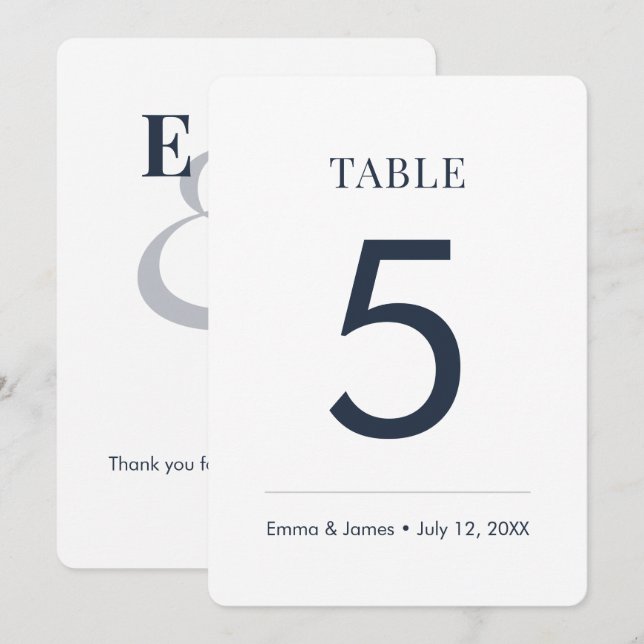 Numéro de table Ampersand minimaliste marine |  (Devant / Derrière)