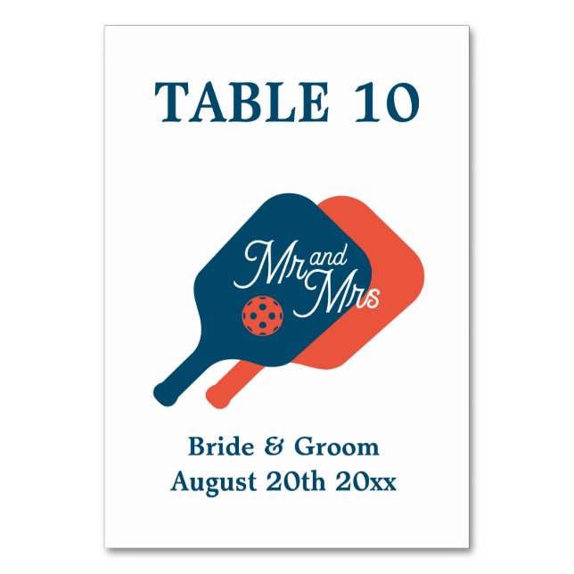 Numéro De Table Amusant M. & Mme pickleball paddle logo mariage (Par défaut)