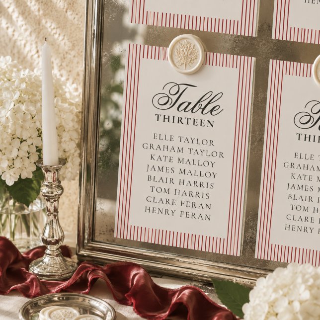 Numéro De Table Ancien tableau de disposition de mariage à rayure  (Old Money Red Stripe Wedding Seating Chart Table Number)